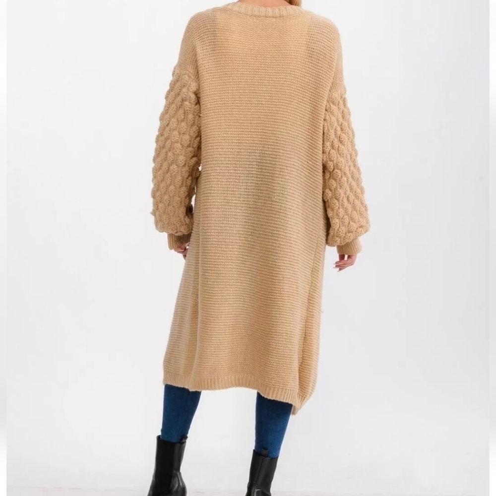 Women's Taupe Long Sleeve Open Cardigan Sweater Longline - Picture 2 of 11